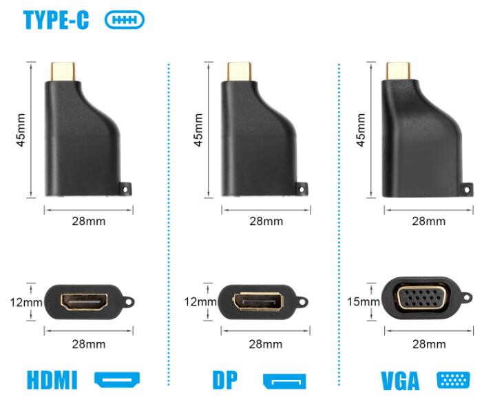 Portable 4 in 1 USB 3.1 Type C to Dp VGA Mini Dp HDMI 4K 30Hz Keychain Adapter