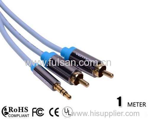 High Quality Metal Shell 1m/3FT Stereo 3.5mm to 2RCA cable