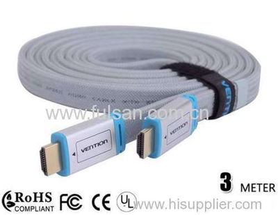 10FT Premium Gold Ultra High Speed V1.4 Flat HDMI cable 3M with Nylon Jacket