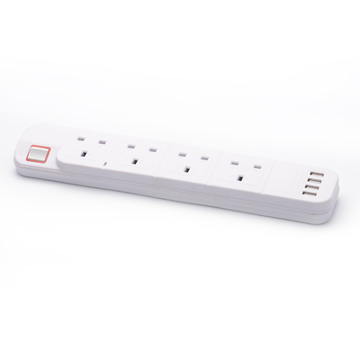 Extension Lead 6 Sockets 2 Usb 2.1a 2m Switched UK Surge Protector 4 Outlets 2.1A USB