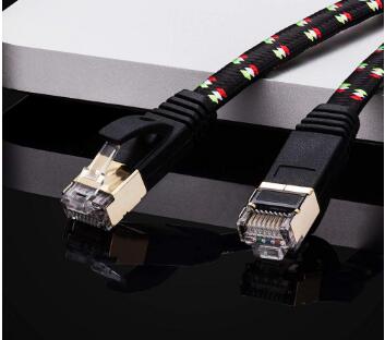 Nylon Braided Cat7 Flat Internet Network LAN Patch Cable SSTP Shielded Gold Plated Ethernet Network Patch Cable 