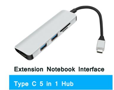 Type C Hub Adapter 5 In 1 USB Hub with TF/SD+UHD:4k@30Hz/USB3.0 For MacBook Pro 